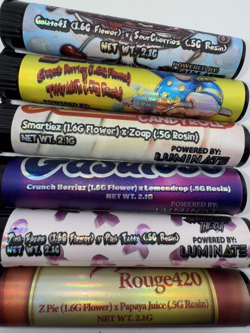 luminate 2g pre roll, luminate extracts, luminate wax, luminate shatter, luminate 2g hash hole pre roll